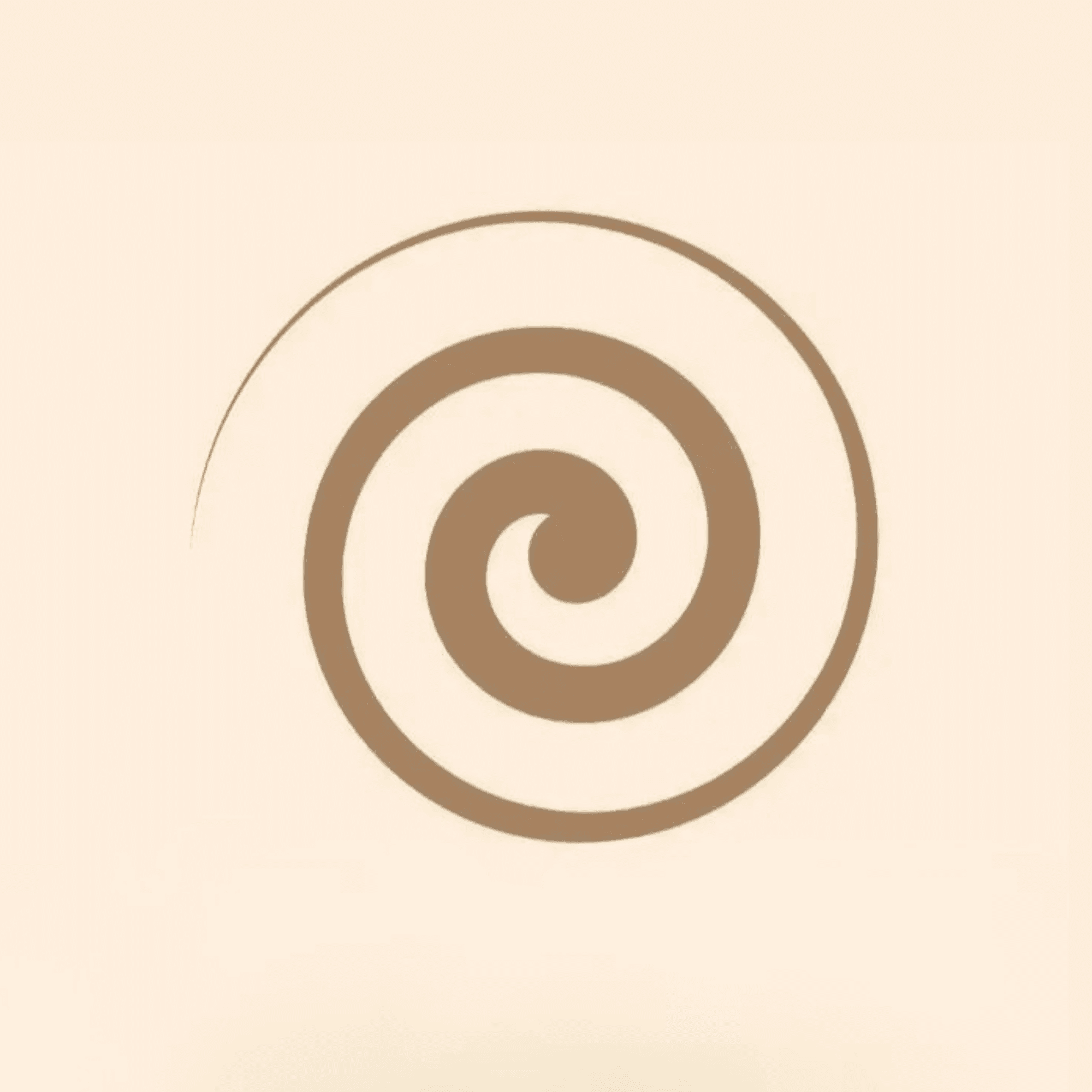 Minimalist brown spiral graphic on a light beige background with a thin, tapering outer line.